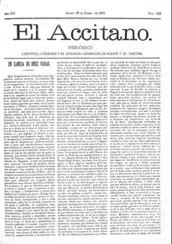 'El accitano  : periódico científico, literario y de intereses generales de Guadix y su partido' - Año XII Número 523  - 1902 enero 26
