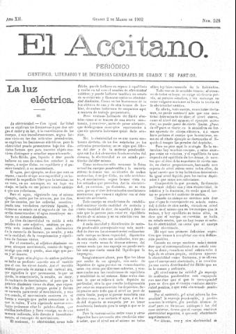 'El accitano  : periódico científico, literario y de intereses generales de Guadix y su partido' - Año XII Número 528  - 1902 marzo 2