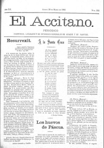'El accitano  : periódico científico, literario y de intereses generales de Guadix y su partido' - Año XII Número 532  - 1902 marzo 30