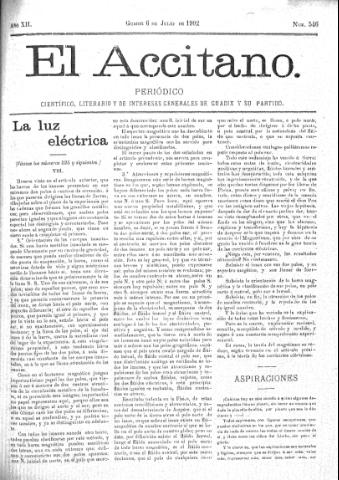 'El accitano  : periódico científico, literario y de intereses generales de Guadix y su partido' - Año XII Número 546  - 1902 julio 6