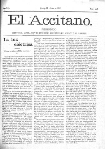 'El accitano  : periódico científico, literario y de intereses generales de Guadix y su partido' - Año XII Número 547  - 1902 julio 13