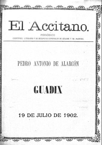 'El accitano  : periódico científico, literario y de intereses generales de Guadix y su partido' - Año XII Número Extra  - 1902 julio 19