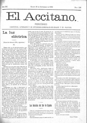 'El accitano  : periódico científico, literario y de intereses generales de Guadix y su partido' - Año XII Número 558  - 1902 septiembre 28