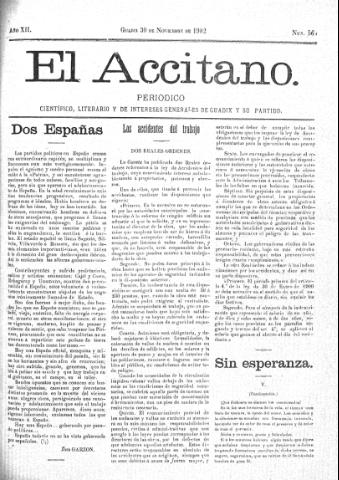 'El accitano  : periódico científico, literario y de intereses generales de Guadix y su partido' - Año XII Número 567  - 1902 noviembre 30