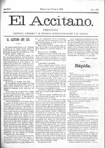 'El accitano  : periódico científico, literario y de intereses generales de Guadix y su partido' - Año XIII Número 571  - 1903 enero 4