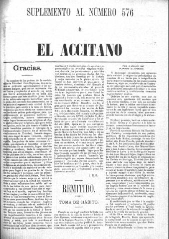 'El accitano  : periódico científico, literario y de intereses generales de Guadix y su partido' - Año XIII Número Suplem. 576  - 1903 febrero 8