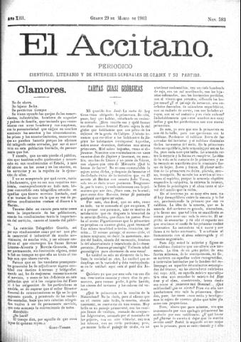 'El accitano  : periódico científico, literario y de intereses generales de Guadix y su partido' - Año XIII Número 583  - 1903 marzo 29