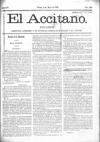 'El accitano  : periódico científico, literario y de intereses generales de Guadix y su partido' - Año XIII Número 588  - 1903 mayo 3