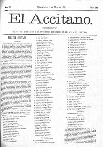 'El accitano  : periódico científico, literario y de intereses generales de Guadix y su partido' - Año XIII Número 589  - 1903 mayo 4