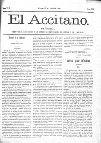 'El accitano  : periódico científico, literario y de intereses generales de Guadix y su partido' - Año XIII Número 590  - 1903 mayo 10