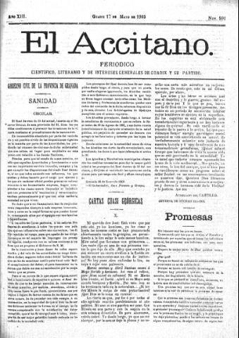 'El accitano  : periódico científico, literario y de intereses generales de Guadix y su partido' - Año XIII Número 591  - 1903 mayo 17
