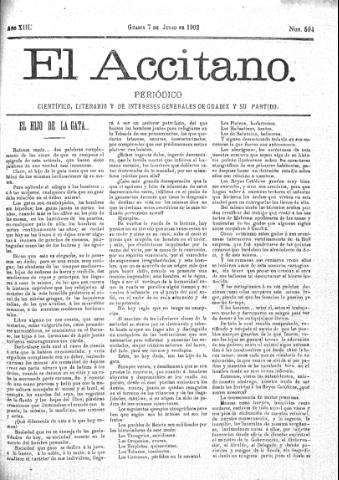 'El accitano  : periódico científico, literario y de intereses generales de Guadix y su partido' - Año XIII Número 594  - 1903 junio 7