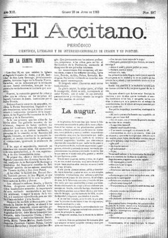 'El accitano  : periódico científico, literario y de intereses generales de Guadix y su partido' - Año XIII Número 597  - 1903 junio 28
