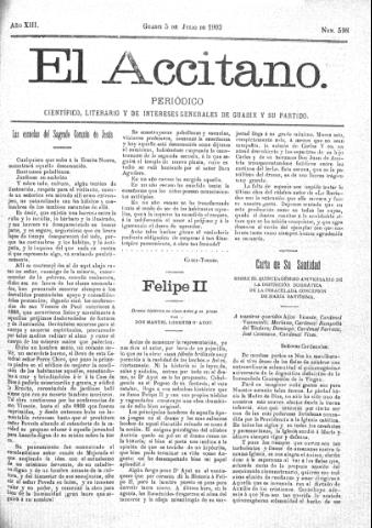 'El accitano  : periódico científico, literario y de intereses generales de Guadix y su partido' - Año XIII Número 598  - 1903 julio 5