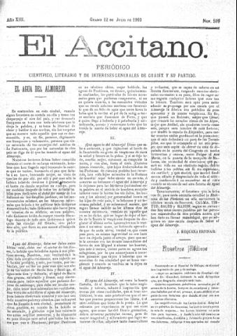 'El accitano  : periódico científico, literario y de intereses generales de Guadix y su partido' - Año XIII Número 599  - 1903 julio 12