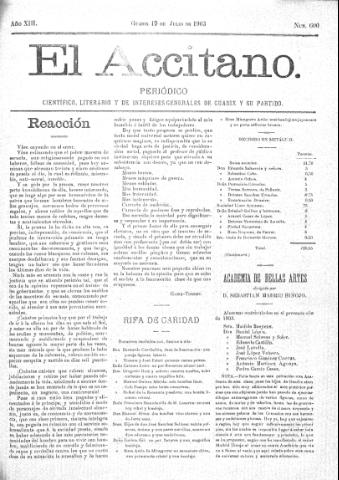 'El accitano  : periódico científico, literario y de intereses generales de Guadix y su partido' - Año XIII Número 600  - 1903 julio 19