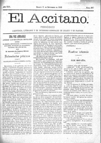 'El accitano  : periódico científico, literario y de intereses generales de Guadix y su partido' - Año XIII Número 607  - 1903 septiembre 6