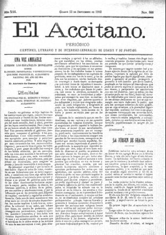 'El accitano  : periódico científico, literario y de intereses generales de Guadix y su partido' - Año XIII Número 608  - 1903 septiembre 13