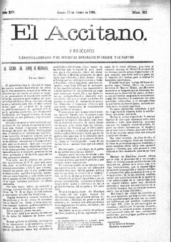 'El accitano  : periódico científico, literario y de intereses generales de Guadix y su partido' - Año XIV Número 622  - 1904 enero 17