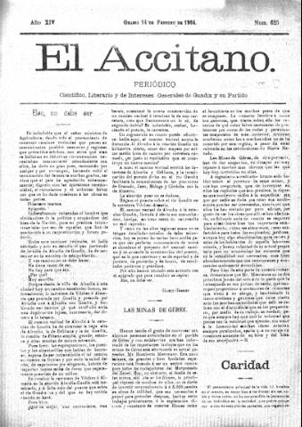 'El accitano  : periódico científico, literario y de intereses generales de Guadix y su partido' - Año XIV Número 625  - 1904 febrero 14