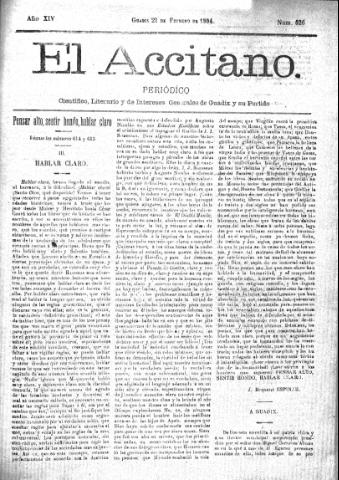 'El accitano  : periódico científico, literario y de intereses generales de Guadix y su partido' - Año XIV Número 626  - 1904 febrero 21