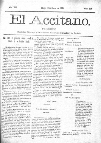'El accitano  : periódico científico, literario y de intereses generales de Guadix y su partido' - Año XIV Número 628  - 1904 marzo 13