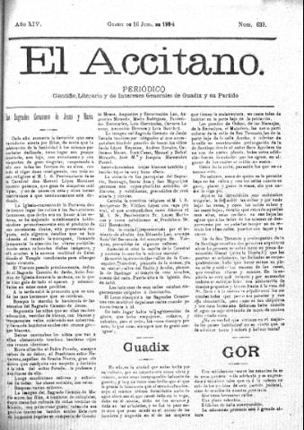 'El accitano  : periódico científico, literario y de intereses generales de Guadix y su partido' - Año XIV Número 639  - 1904 junio 16
