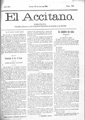 'El accitano  : periódico científico, literario y de intereses generales de Guadix y su partido' - Año XIV Número 640  - 1904 junio 26