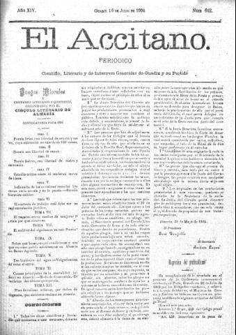 'El accitano  : periódico científico, literario y de intereses generales de Guadix y su partido' - Año XIV Número 642  - 1904 julio 16