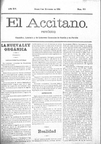 'El accitano  : periódico científico, literario y de intereses generales de Guadix y su partido' - Año XIV Número 653  - 1904 noviembre 6