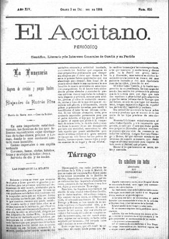 'El accitano  : periódico científico, literario y de intereses generales de Guadix y su partido' - Año XIV Número 655  - 1904 diciembre 3