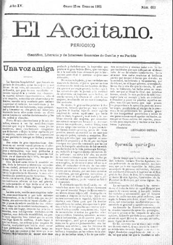 'El accitano  : periódico científico, literario y de intereses generales de Guadix y su partido' - Año XV Número 663  - 1905 febrero 25