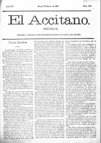 'El accitano  : periódico científico, literario y de intereses generales de Guadix y su partido' - Año XV Número 666  - 1905 marzo 23