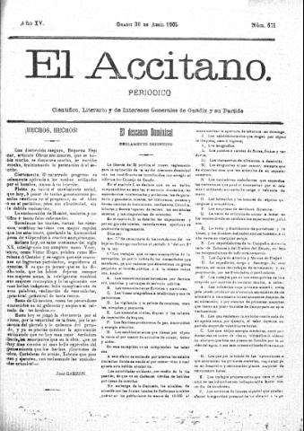 'El accitano  : periódico científico, literario y de intereses generales de Guadix y su partido' - Año XV Número 671  - 1905 abril 30