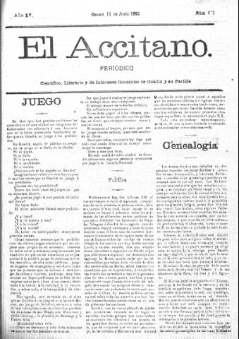 'El accitano  : periódico científico, literario y de intereses generales de Guadix y su partido' - Año XV Número 673  - 1905 junio 11