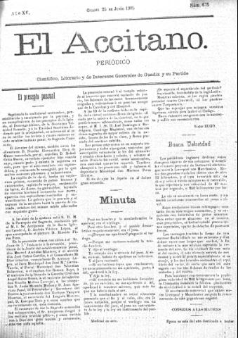 'El accitano  : periódico científico, literario y de intereses generales de Guadix y su partido' - Año XV Número 675  - 1905 junio 25