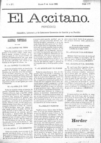 'El accitano  : periódico científico, literario y de intereses generales de Guadix y su partido' - Año XV Número 677  - 1905 julio 9