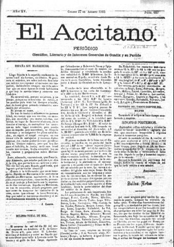 'El accitano  : periódico científico, literario y de intereses generales de Guadix y su partido' - Año XV Número 683  - 1905 agosto 27