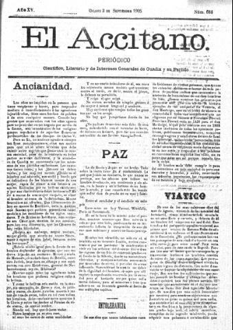 'El accitano  : periódico científico, literario y de intereses generales de Guadix y su partido' - Año XV Número 684  - 1905 septiembre 3