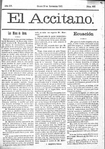 'El accitano  : periódico científico, literario y de intereses generales de Guadix y su partido' - Año XV Número 686  - 1905 septiembre 20