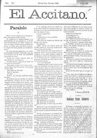 'El accitano  : periódico científico, literario y de intereses generales de Guadix y su partido' - Año XV Número 688  - 1905 octubre 8