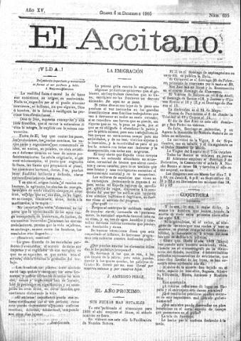 'El accitano  : periódico científico, literario y de intereses generales de Guadix y su partido' - Año XV Número 695  - 1905 diciembre 6