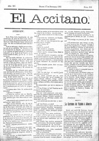 'El accitano  : periódico científico, literario y de intereses generales de Guadix y su partido' - Año XV Número 696  - 1905 diciembre 17