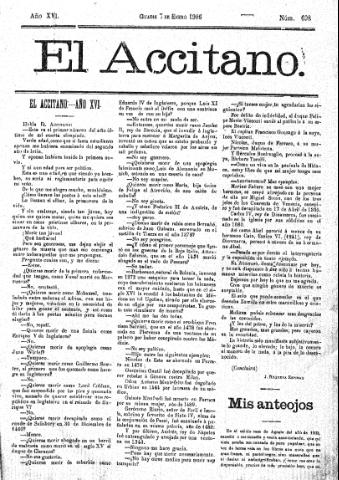 'El accitano  : periódico científico, literario y de intereses generales de Guadix y su partido' - Año XVI Número 698  - 1906 enero 7