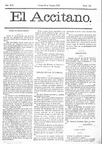 'El accitano  : periódico científico, literario y de intereses generales de Guadix y su partido' - Año XVI Número 703  - 1906 febrero 18
