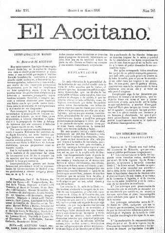 'El accitano  : periódico científico, literario y de intereses generales de Guadix y su partido' - Año XVI Número 705  - 1906 marzo 4