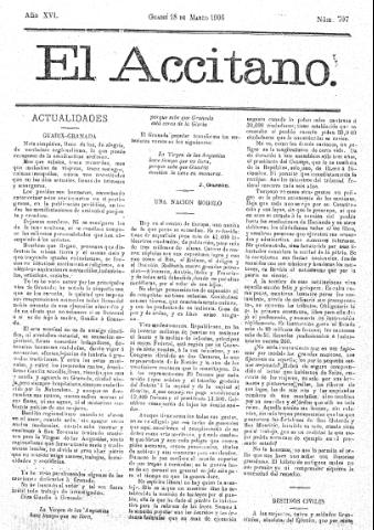'El accitano  : periódico científico, literario y de intereses generales de Guadix y su partido' - Año XVI Número 707  - 1906 marzo 18