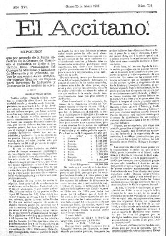 'El accitano  : periódico científico, literario y de intereses generales de Guadix y su partido' - Año XVI Número 708  - 1906 marzo 25