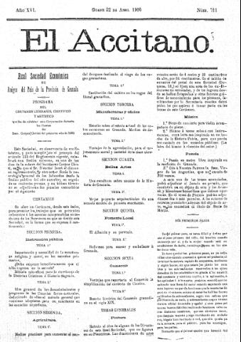 'El accitano  : periódico científico, literario y de intereses generales de Guadix y su partido' - Año XVI Número 711  - 1906 abril 22