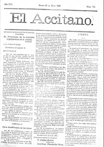 'El accitano  : periódico científico, literario y de intereses generales de Guadix y su partido' - Año XVI Número 714  - 1906 mayo 13